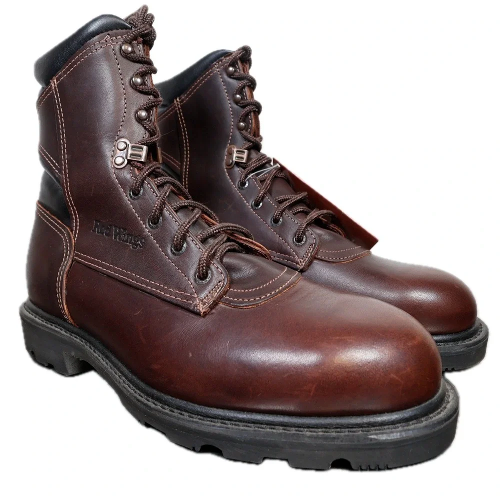 Red Wing 978 Work Boots Mens 9.5 D Brown Leather Vibram Made in USA New